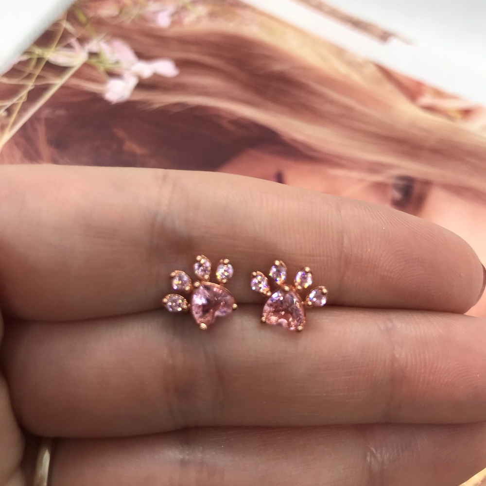 Rose Gold Paw 🐾 Stud Earrings - Picture 3 of 5